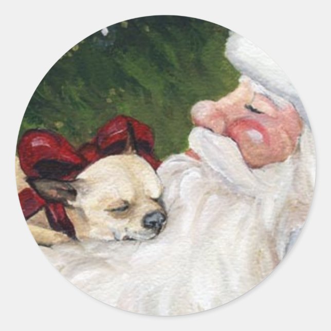 Adesivo Redondo Chihuahua e Papai Noel Art Sticker (Frente)