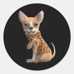 Adesivo Redondo Chihuahua Eu Amo Mamãe Tatuagem Camiseta de cão Mã