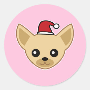 Adesivo Redondo Chihuahua Fofo com Chapéu de Papai Noel