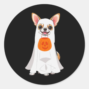 Adesivo Redondo Chihuahua Ghost Pumpkin Halloween Cachorro voando