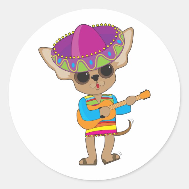 Adesivo Redondo Chihuahua Guitar (Frente)