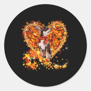 Adesivo Redondo Chihuahua Hello Autumn Deixa o Coração Cair Obriga
