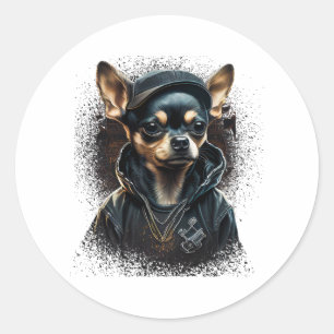 Adesivo Redondo Chihuahua Legal Cachorro Rap-Salto Gangster