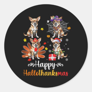 Adesivo Redondo Chihuahua Lover Halloween Natal Happy Hallotha