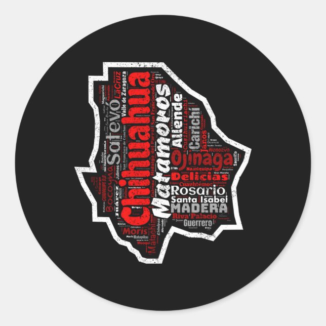Adesivo Redondo Chihuahua México Mapa dos Municípios Estado do Méx (Frente)
