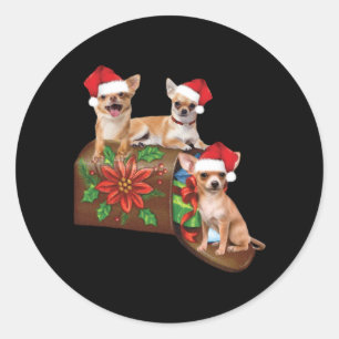 Adesivo Redondo Chihuahua na caixa - Letra Enfeites de natal Cute