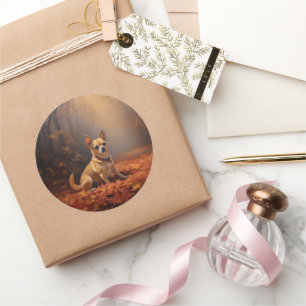 Adesivo Redondo Chihuahua no outono deixa cair inspiração