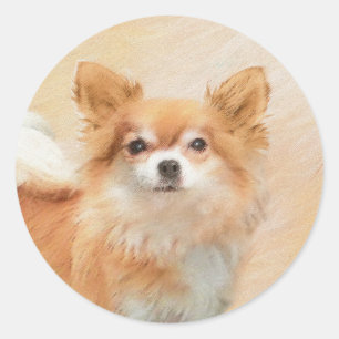 Adesivo Redondo Chihuahua Pintura De Cachorro De Cabelo Longo