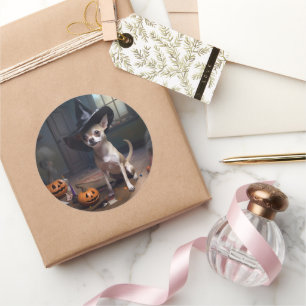 Adesivo Redondo Chihuahua Pumpkins Halloween Scary