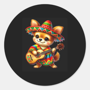 Adesivo Redondo Chihuahua Sombrero Guitarra Cinco De Maio Mexicano
