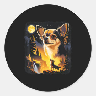 Adesivo Redondo Chihuahua Uivando Para a Lua Vintage Chihua Engraç
