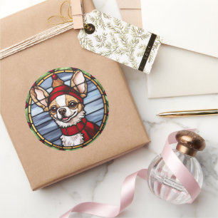 Adesivo Redondo Chihuahua Vidro Pintado Natal