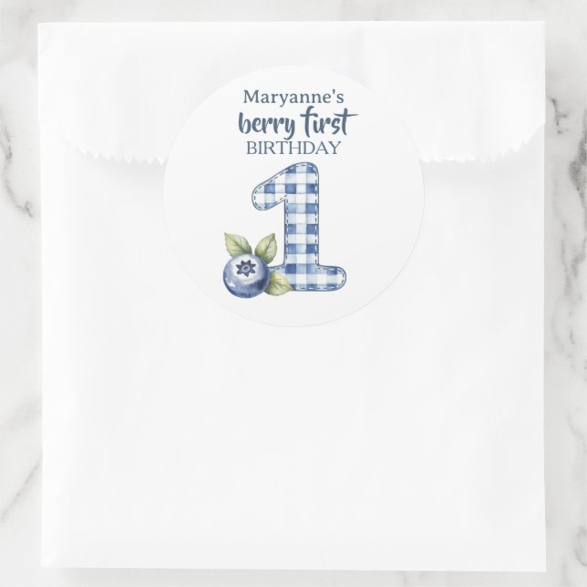 Adesivo Redondo Child's Blueberry Berry First Birthday (Bolsa)