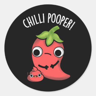 Adesivo Redondo Chili Poooper Engraçado Pepper Pun Dark BG