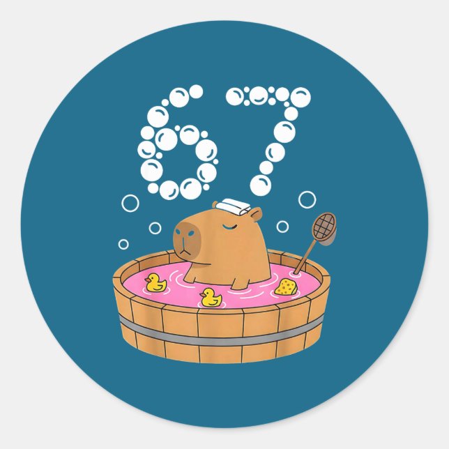 Adesivo Redondo Chill Bath Tub Capybara Sauna 67 Relaxed Animal Fu (Frente)