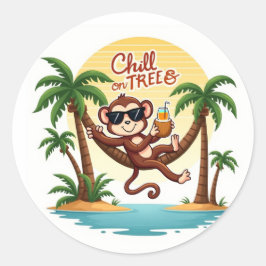 Adesivo Redondo Chill Monkey Cartoon Jungle Sticker
