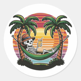 Adesivo Redondo Chill Skeleton Beach Sticker 
