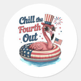 Adesivo Redondo Chill The Fourth Out Funny 4th of July Flamingo