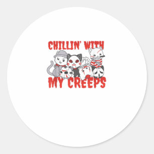 Adesivo Redondo Chillin Com Meu Creeps Cat Horror Assassino Hallow