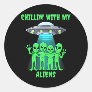 Adesivo Redondo Chillin Com Meus Aliens Garotos Do Dia Das Bruxas 