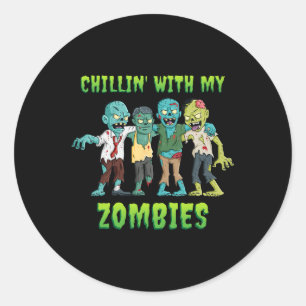Adesivo Redondo Chillin Com Meus Zombies Halloween Rapazes Diversã