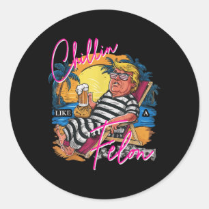 Adesivo Redondo Chillin Como Um Felon Retro Cor-De-Rosa Cerveja Ro