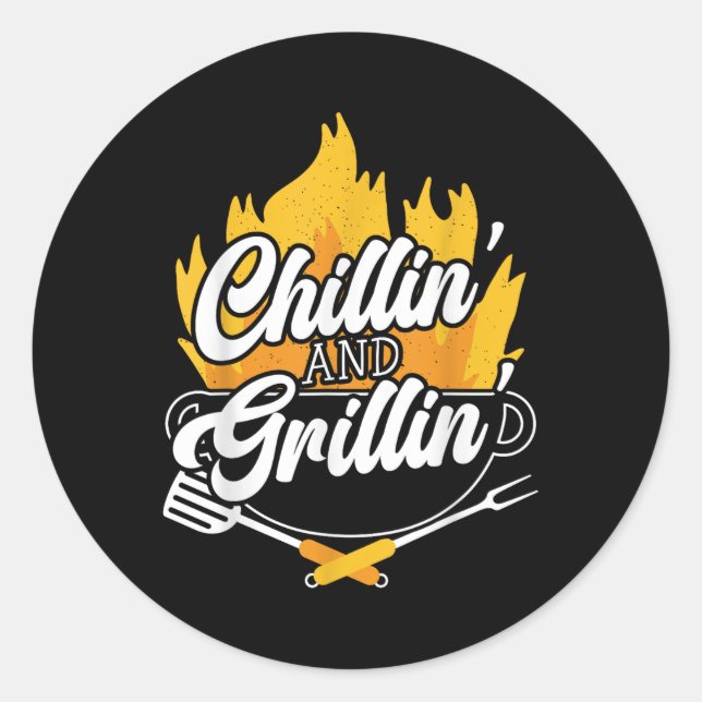 Adesivo Redondo Chillin E Grillin Churrasco Grillmaster Barbecue (Frente)