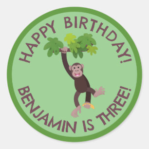 Adesivo Redondo Chimpanzé bonito no aniversário personalizado da s