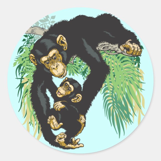 Adesivo Redondo chimpanzé com bebê (Frente)