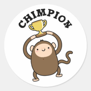 Adesivo Redondo Chimpion Cute Champion Chimpanzé Pun