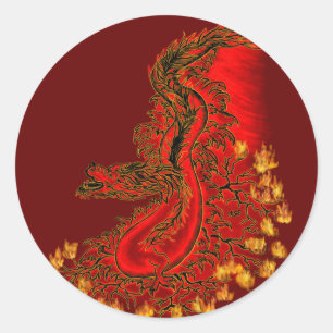 Adesivo Redondo China Dragon vermelho e design de ouro