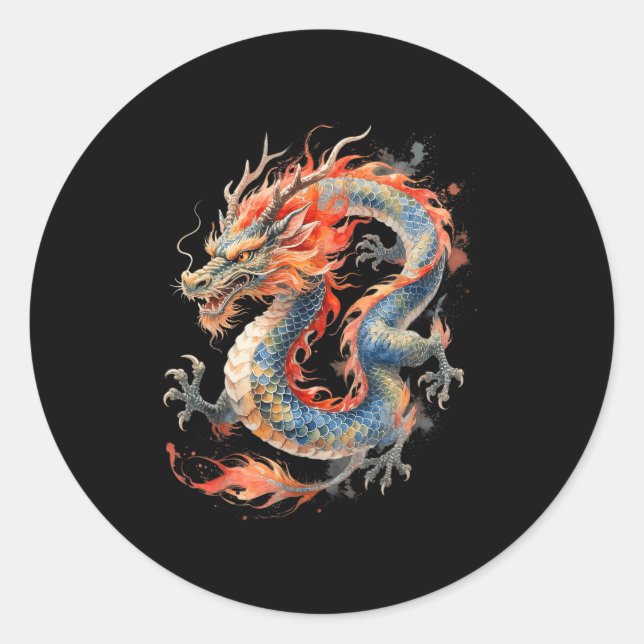 Adesivo Redondo Chinese Dragon Asian Mythology Zodiac  (Frente)