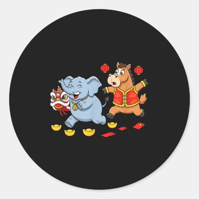 Adesivo Redondo Chinese Horse Elephant Funny Kids Mens Womens Happ (Frente)