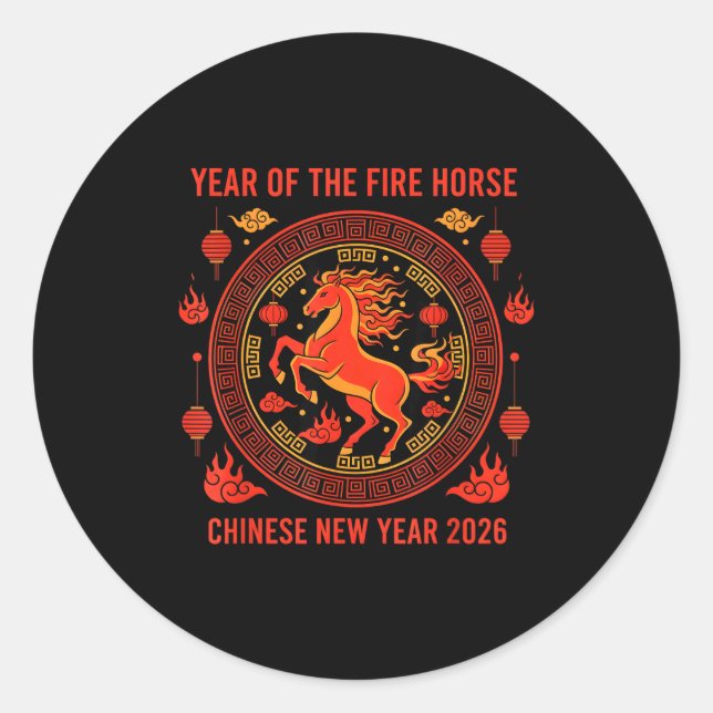 Adesivo Redondo Chinese New Year 2026 Year Of The Fire Horse  (Frente)