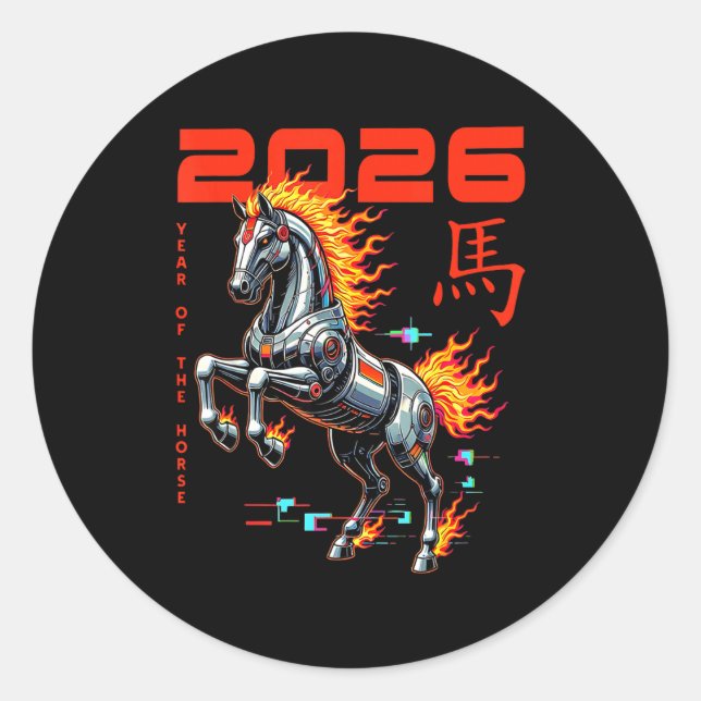 Adesivo Redondo Chinese New Year 2026 Year Of The Fire Horse Cyber (Frente)