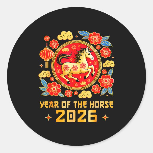 Adesivo Redondo Chinese New Year 2026 Year Of The Horse Happy New  (Frente)