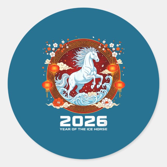 Adesivo Redondo Chinese New Year 2026 Year Of The Ice Horse  (Frente)