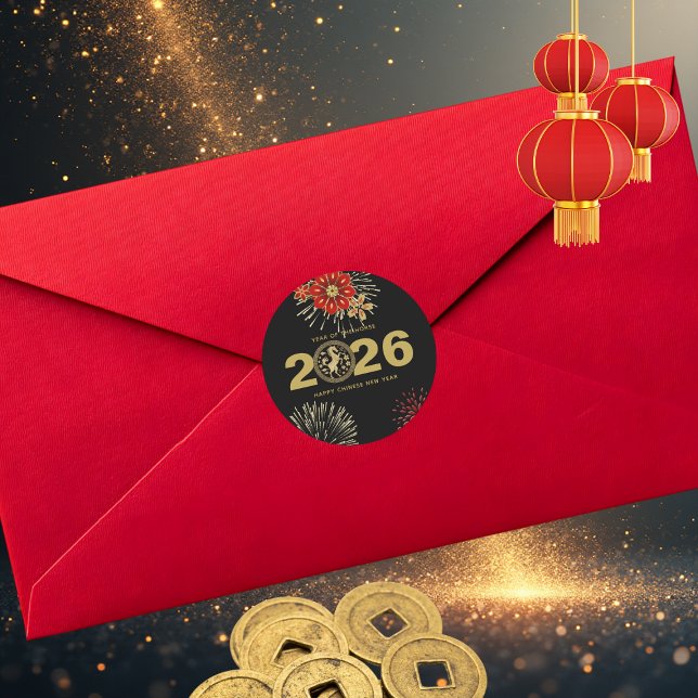 Adesivo Redondo Chinese New Year of the Horse Black Gold (Criador carregado)
