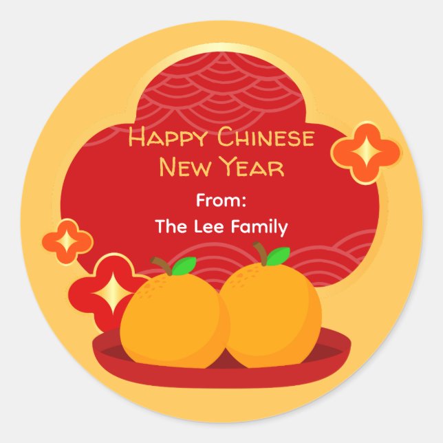Adesivo Redondo Chinese New Year Stickers - 2 Oranges (Frente)