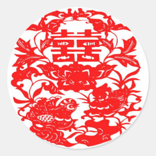 Adesivo Redondo Chineses Arte Folclórica Dupla Felicidade Adoram P