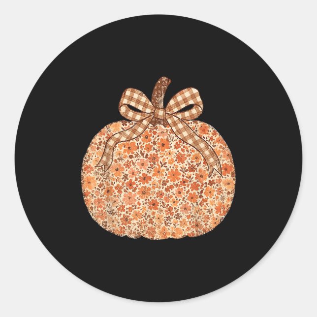 Adesivo Redondo Chinoiserie Fall Pumpkin Floral Halloween Engraçad (Frente)