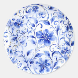 Adesivo Redondo Chinoiserie Floral azul e branca