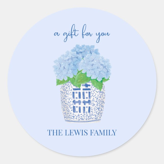 Adesivo Redondo Chinoiserie Hydrangea Gift Sticker (Frente)