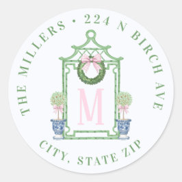 Adesivo Redondo Chinoiserie Pagoda de Natal Endereço de retorno