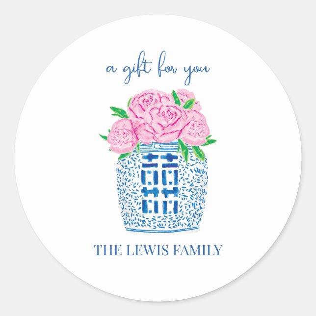 Adesivo Redondo Chinoiserie Peony Gift Sticker (Frente)