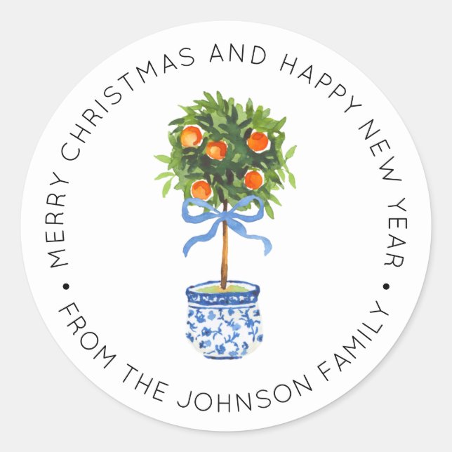 Adesivo Redondo Chinoiserie Pottery Orange Topyree Blue (Frente)