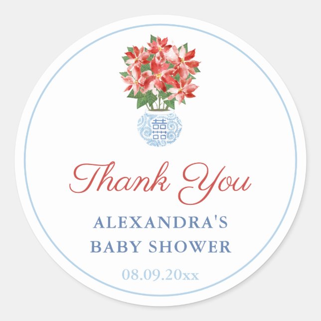 Adesivo Redondo Chinoiserie Red Blue Holidays Favor do Chá de pane (Frente)