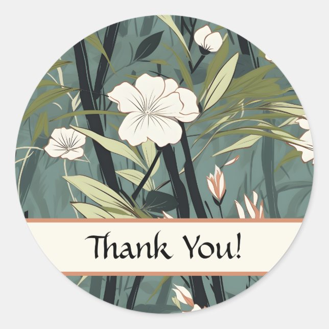 Adesivo Redondo Chinoiserie Thank You Tropical  Asian Soft Teal  (Frente)