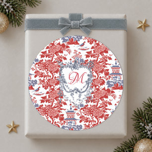 Adesivo Redondo Chinoiserie Vintage Delft Vermelho Azul monograma