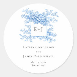 Adesivo Redondo Chinoiserie Wedding Floral Monogram Elegant